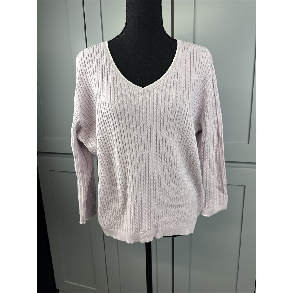 Ralph Lauren Sport Cable Knit Sweater Womens XL Purple V Neck Preppy Timeless